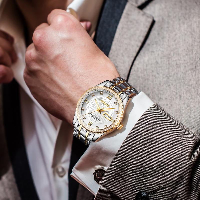 

Classic Men Watches Top Sapphire Automatic Business Watch Waterproof Mechanical Wristwatch Relogio Masculino Wristwatches, Slivery;brown