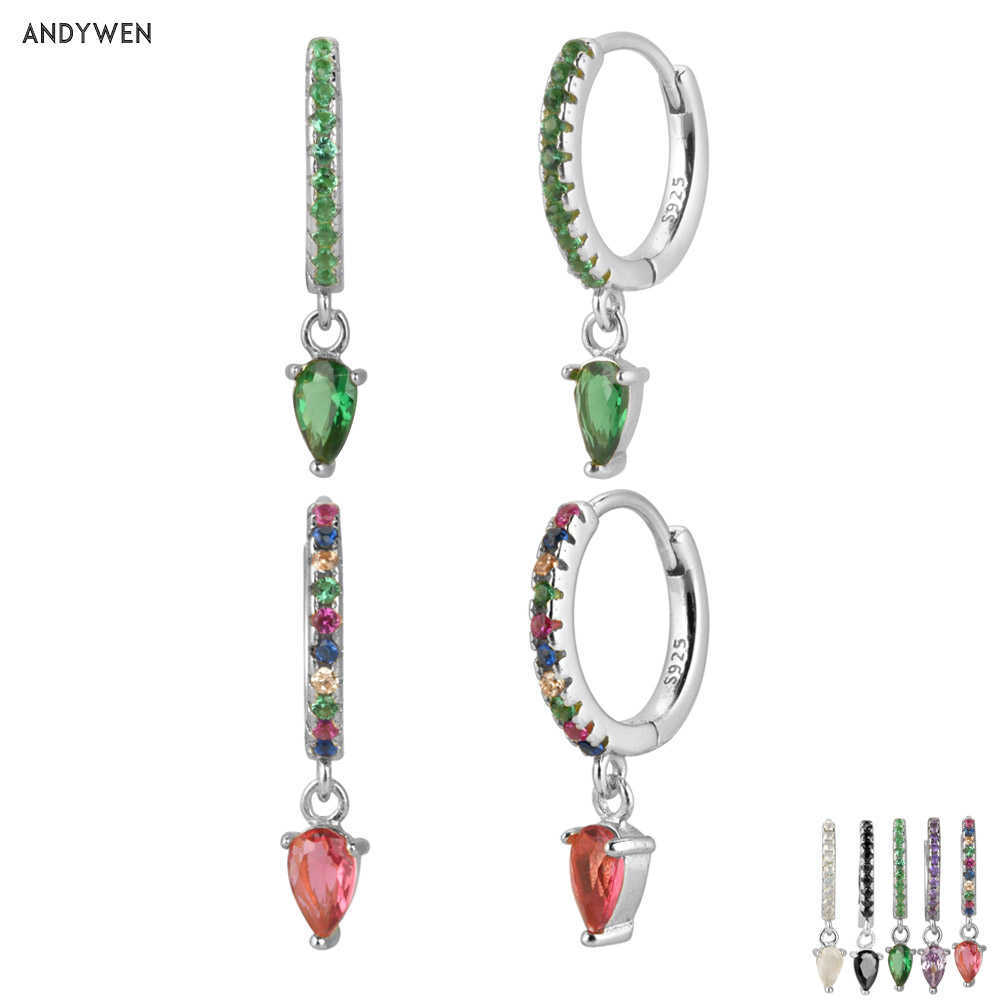 

Andywen 100% 925 Sterling Silver Red Green Drop Earring Piercing Pendiente Ohrringe Luxury European Crystal Rock Punk Jewelry 210608