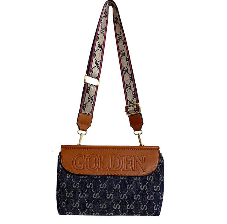 

Trendy Women's Bag Denim Shoulder Broadband Half Moon Letter Embroidered Summer Messenger Bags, As pic