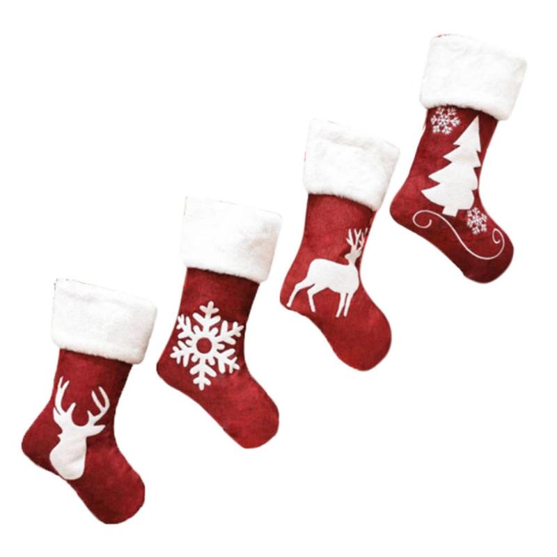

Christmas Decorations Stockings Reindeer Elk Snowflake Print Children Gifts Tree Decoration Home Decor, 4PCS