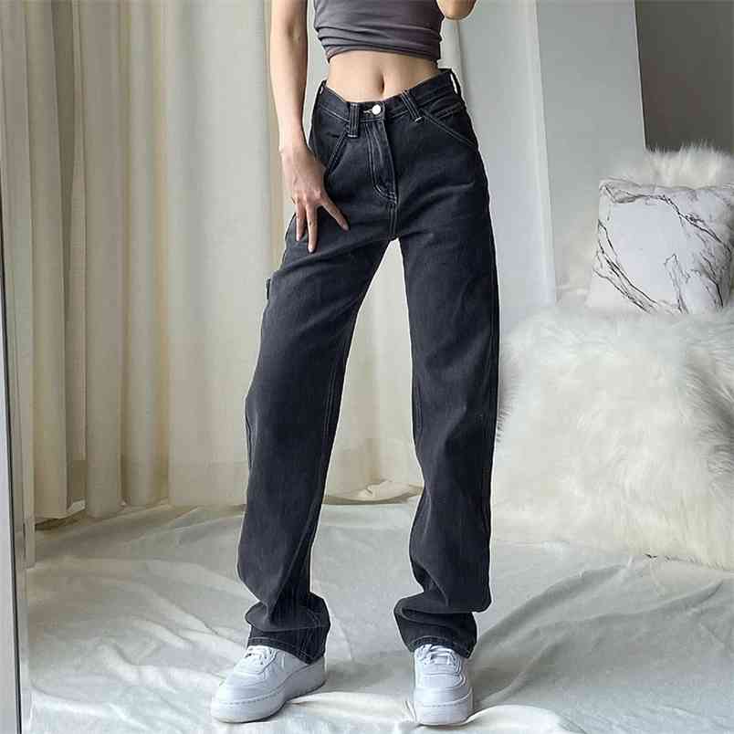 

Cheeky Straight Jeans for Women High Waist Loose Non Stretch Denim With Slim Relaxed Fit Vintage Inspired Feel Pants 210708, White