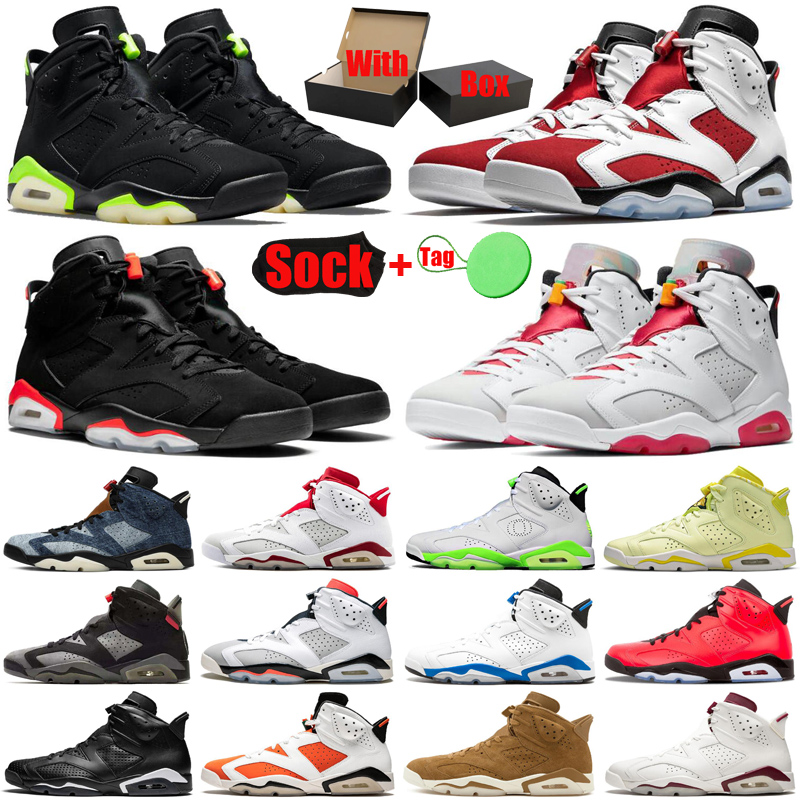 

2021 With Box&Sock&Tag 6 6s mens basketball shoes jumpman Electric Green Carmine Infrared Hare DMP men trainers sports sneakers