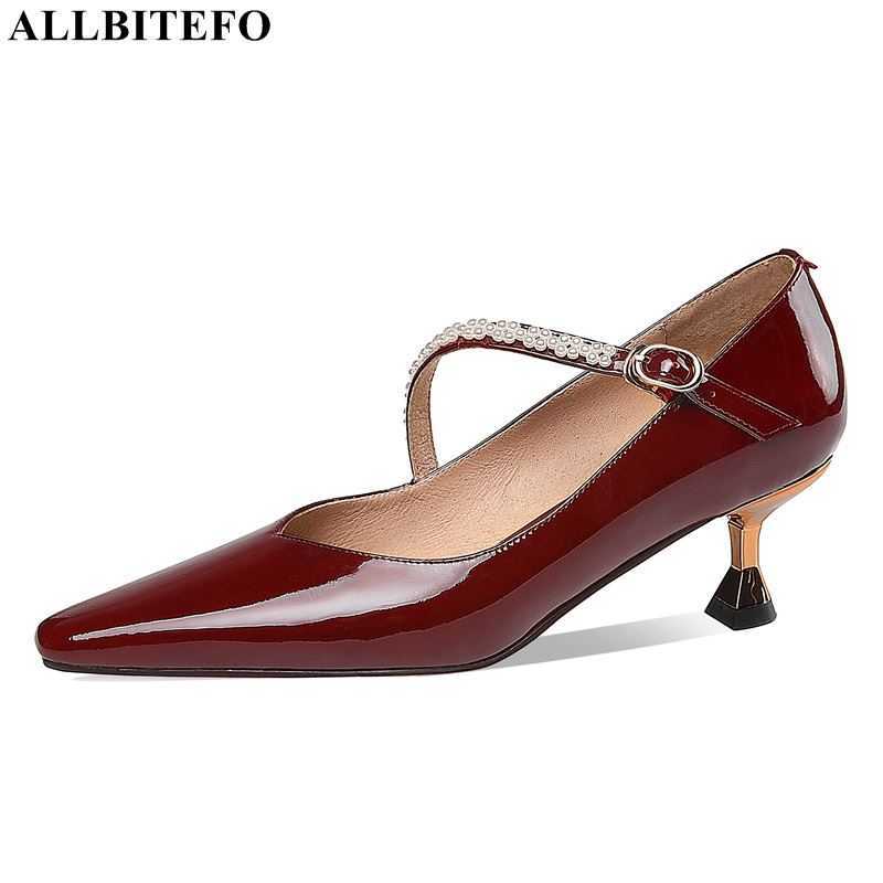 

ALLBITEFO size 34-42 string bead design real genuine leather women heels shoes thin heel fashion high heels party wedding shoes 210611, As picture