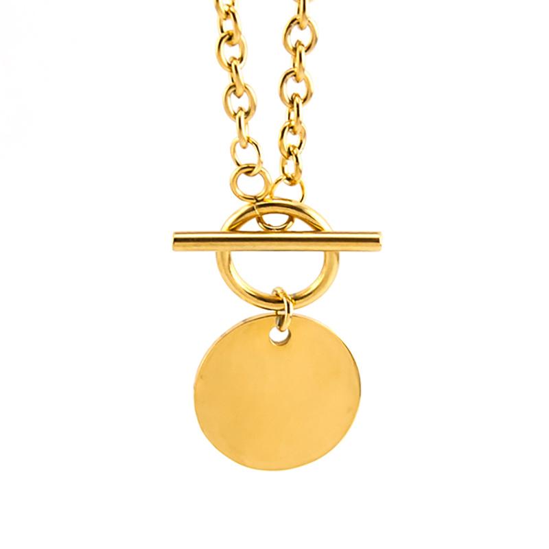 

Pendant Necklaces Metal Circle Bar Necklace Blank For Engrave Stainless Steel Round Charm Toggle Women Rolo Chain Choker Collier