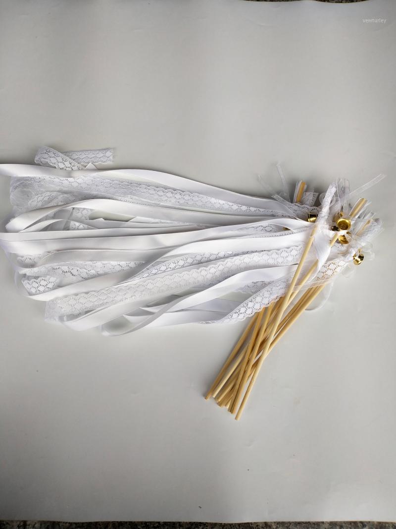 

Party Decoration 50pcs/lot Lace Wedding Ribbon Wands With Gold Bell For