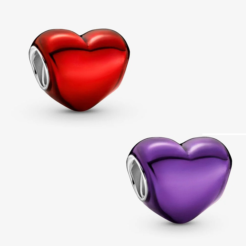 

2021 925 Sterling Silver Beads Metallic Purple Red Heart Charms Fit Original Pandora Bracelets Women DIY Jewelry 565 Q2, Bronze;silver