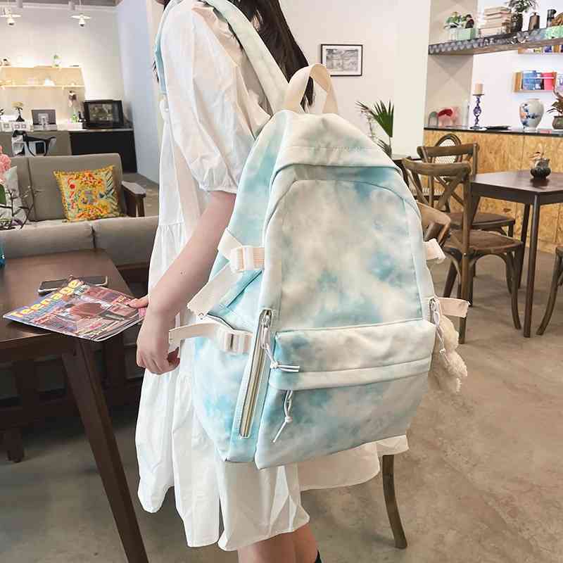 

Schoolbag female ins Korean version junior Mori Department tie dyed backpack campus light high school student computer, Light gray