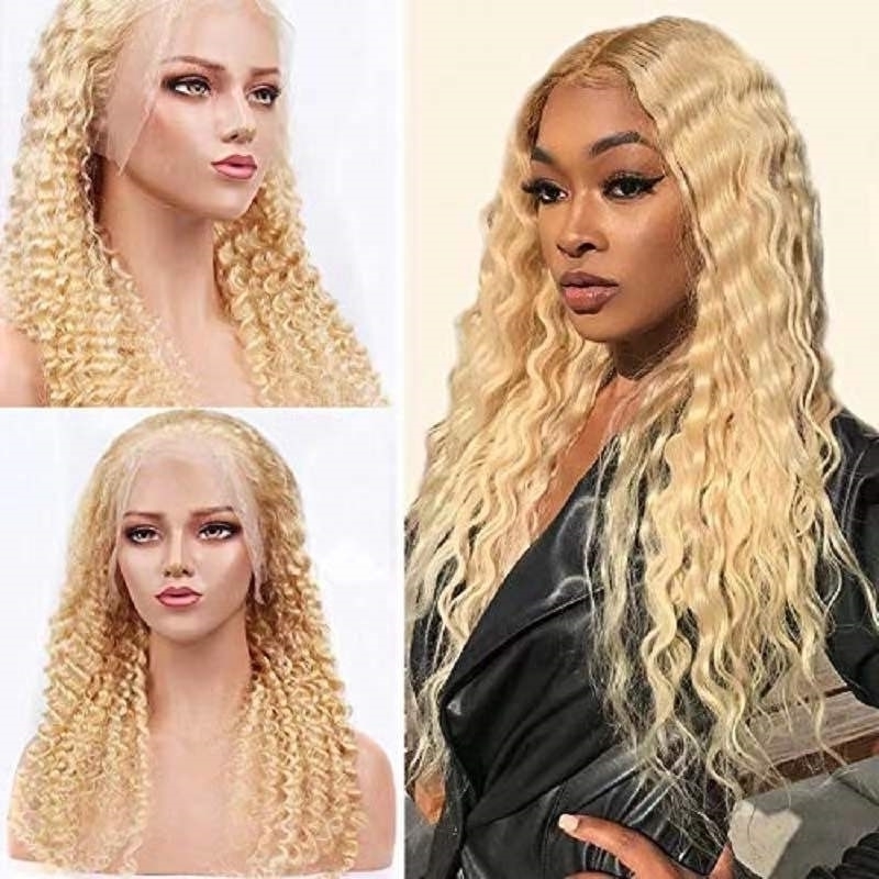 

female small light Wig gold medium split long curly hair straight wig, Black