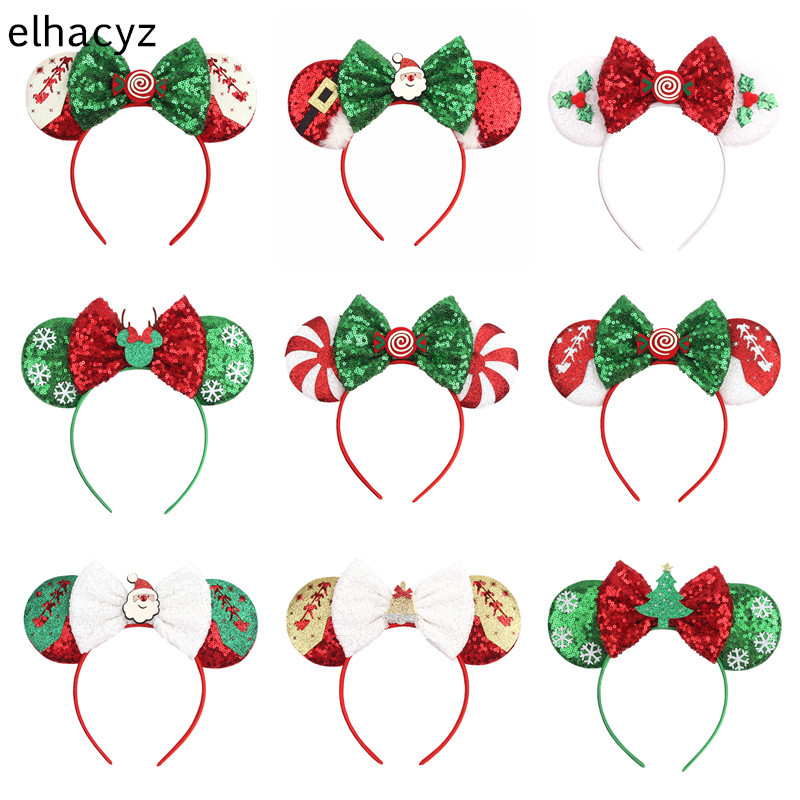 

10pcs/lot Popular Christmas Santa Claus Mouse Ears Headband Women Candy band Girls Festival Bow Party Hair Accessories