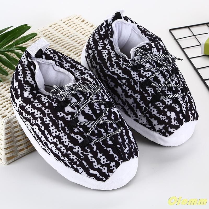 

Winter Women's Plush Slippers Rainbow Stripes Indoor Warm Sandals Snug Sneakers Soft Bedroom Non-slip Slides Bread Slipper EVA, Black