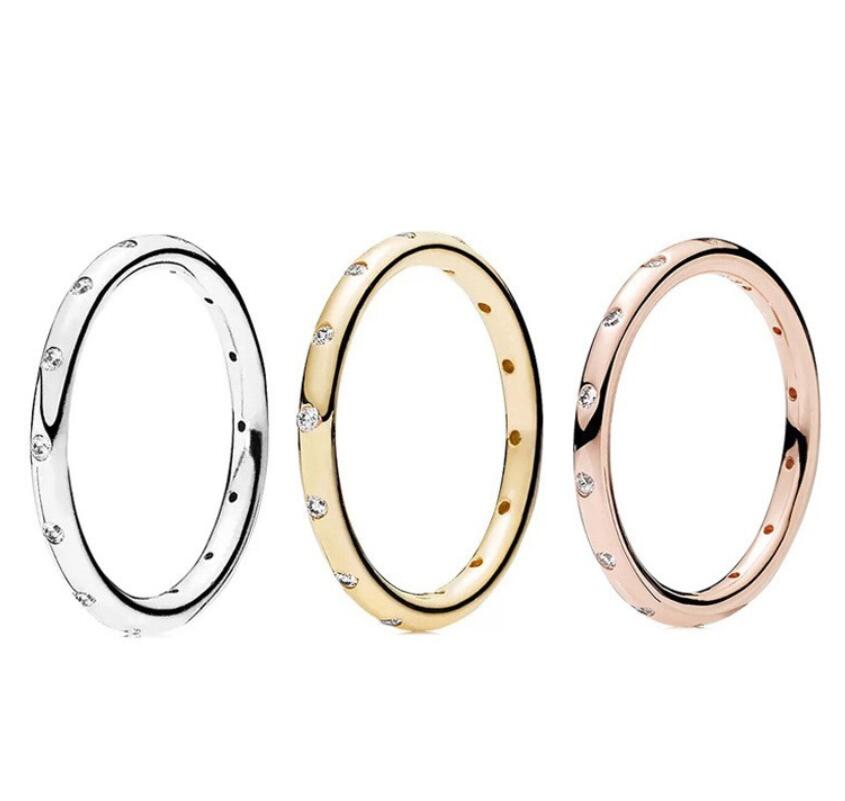 

925 Sterling Silver ring Set Original Box for Pandora Women Wedding CZ Diamond 18K Rose Gold Rings Women's gift