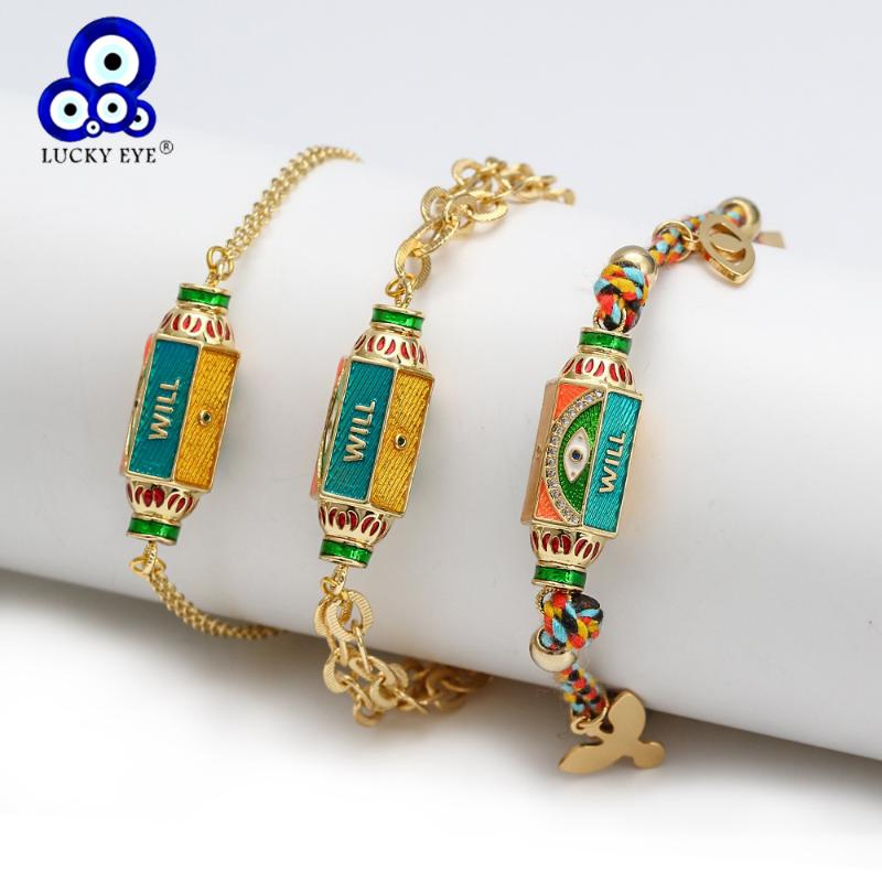 

Lucky Eye Multi Color Turkish Evil Charm Bracelet Copper Adjustable For Women Girls Men Fashion Jewelry BE224 Bracelets, Golden;silver