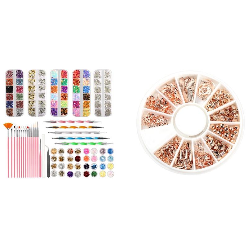

Nail Drill & Accessories 1 Box Rose Gold Star Moon Studs Seastar Shell Beads With Tools Set Tool Art Pen
