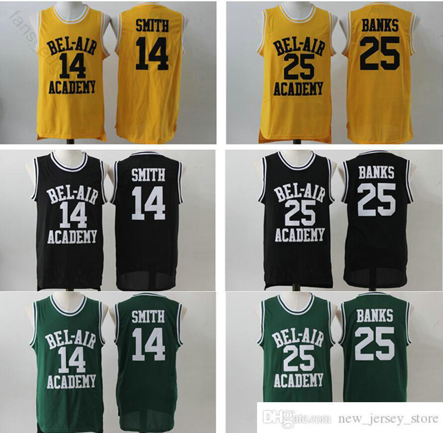 

The Fresh Prince of Bel-Air Academy #14 Will Smith Basketball Jerseys Mens Color Black Green Yellow 25 Carlton Banks Jersey, Multi