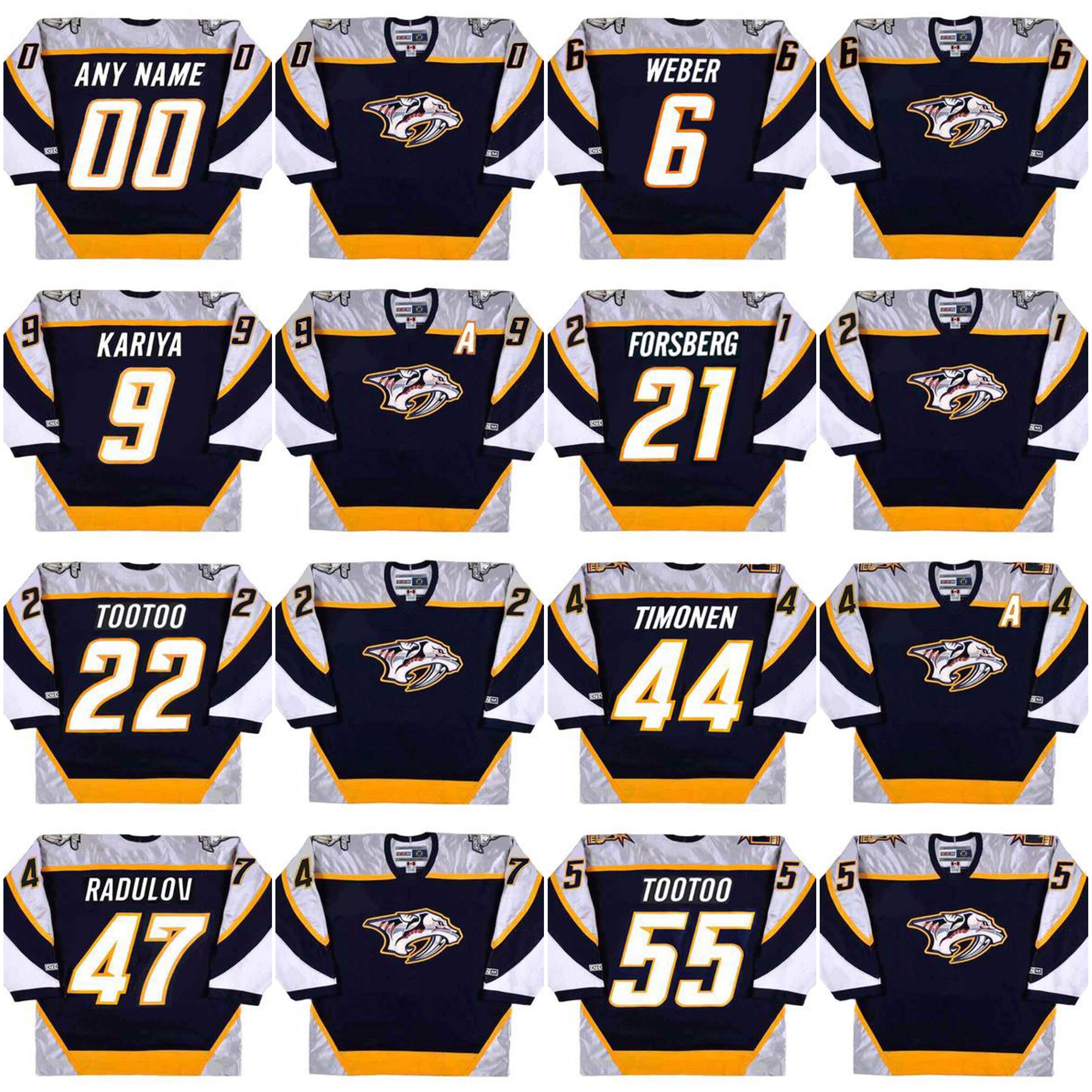 

Nashville Predators Custom 2000's Hockey Jersey 6 SHEA WEBER 2005 9 PAUL KARIYA 2006 FORSBERG TOOTOO 44 KIMMO TIMONEN 2001 47 ALEXANDER RADULOV, Custom 00 2000's black