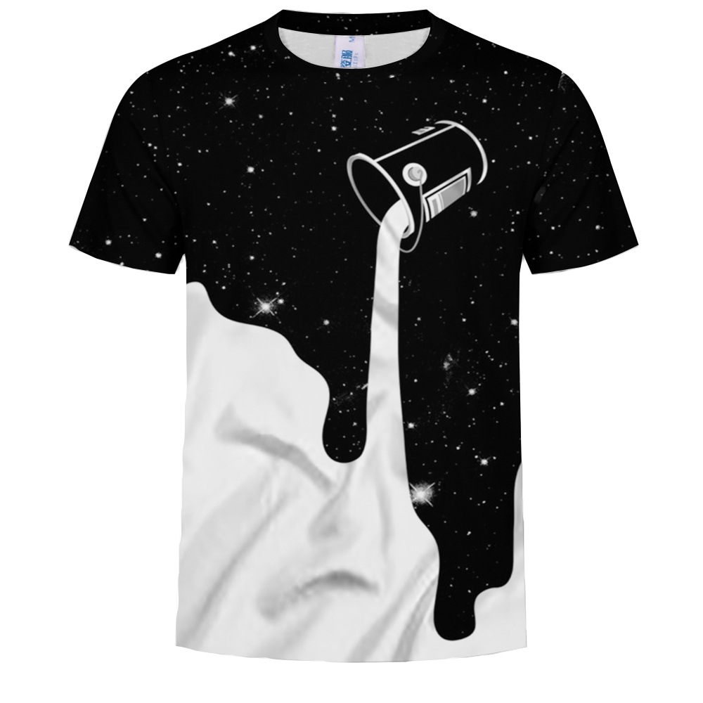 

Dripping Space Tshirt 2018 Gothic Summer Funny Print Galaxy Space Pouring Milk 3d T-shirt Casual Short-sleeved Tee Shirts Ypf728, 1#