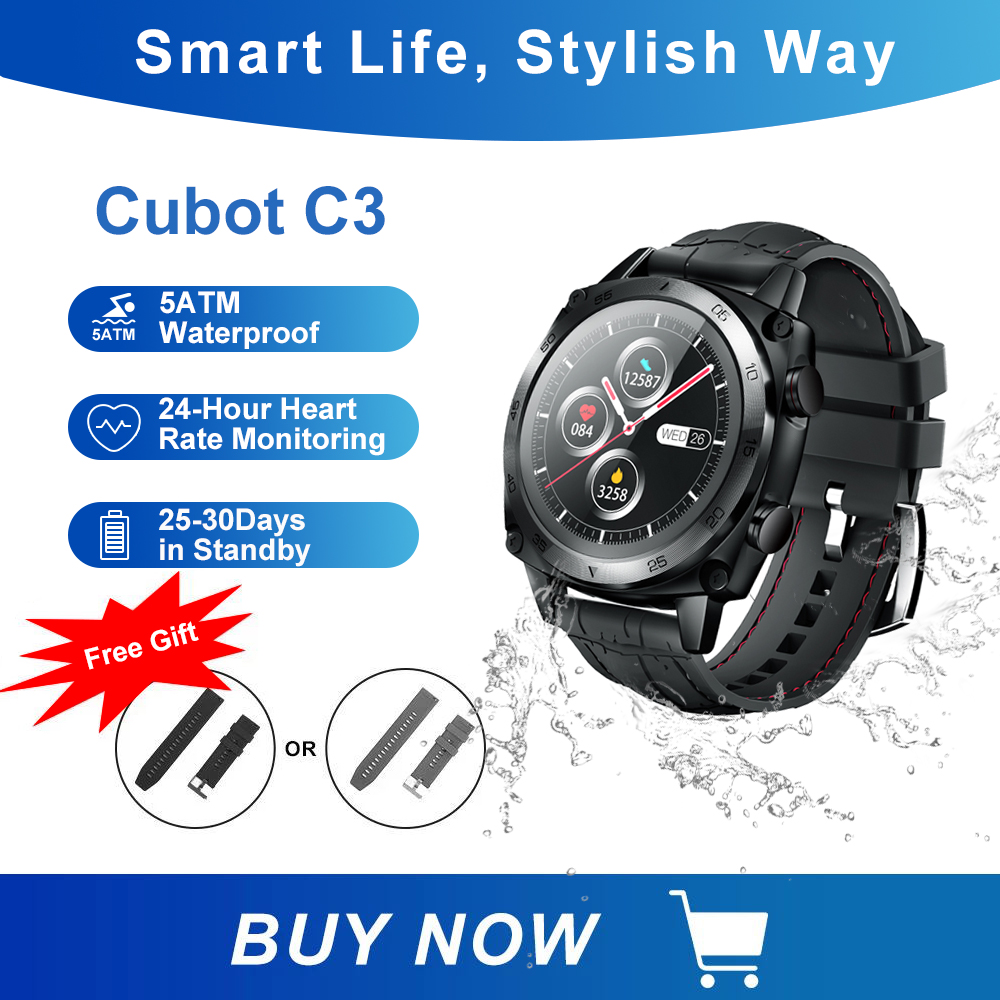 

Cubot C3 Smartwatch 2021 1.3 inch Waterproof 5ATM Heart Rate Monitor Sport Touch Fitness Tracker Smart Watch for Men Android IOSg, Gray