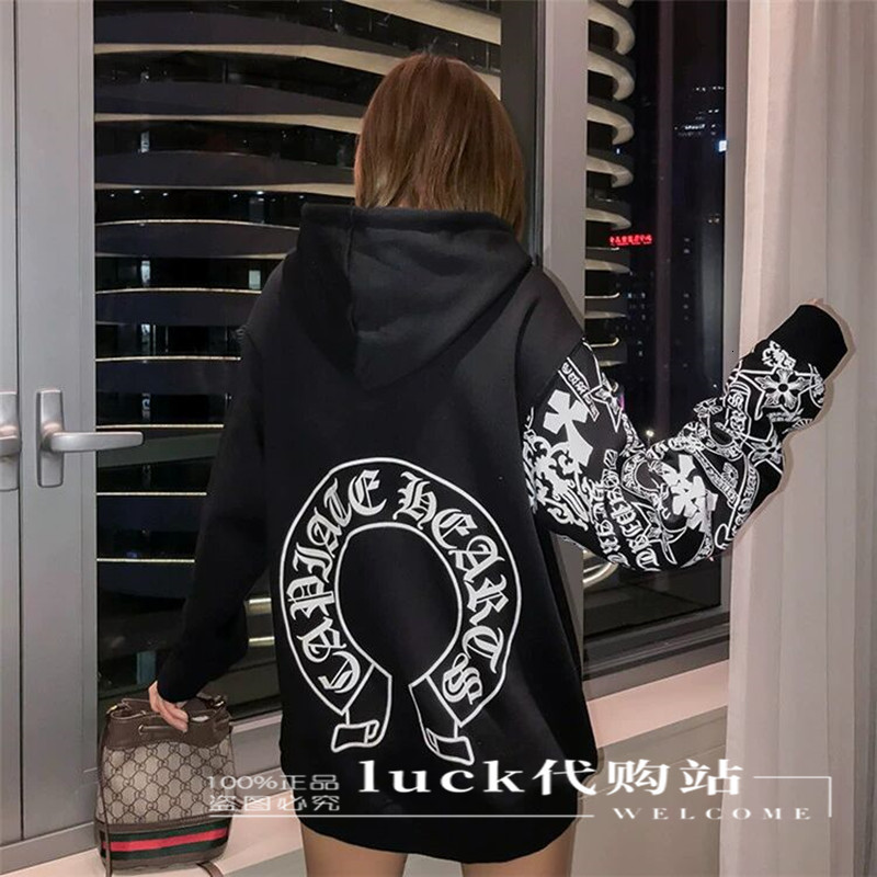

Kong Fashion Hong Brand Men's and Women's Sweater Hoodie Ch Croxin Flower Arm Horseshoe Graffiti Hooded Pullover Coat K26k Ccoh, Black