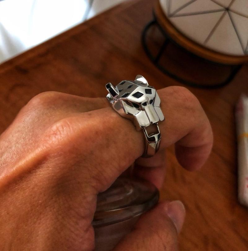 

Cluster Rings Fashion Brand Letter Ring Smooth Panther Finger Black Enamel Leopard Jewelry, Golden;silver