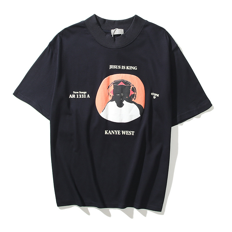 

2021 High Collar 3D Foam Kanye Jesus is King Jamaica Seal Tee T-shirts Top Quality Tees Trust God Sunday Service T shirt, Black