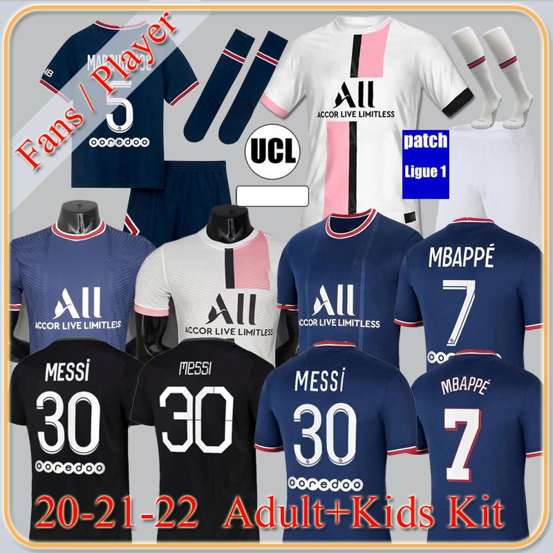 

21 22 MESSI soccer jersey MBAPPE NEYMAR JR SERGIO RAMOS DI MARIA DRAXLER football shirt 2021 2022 psgs Maillots MARQUINHOS VERRATTI women kids kit + men paris, 2122 player version+patch