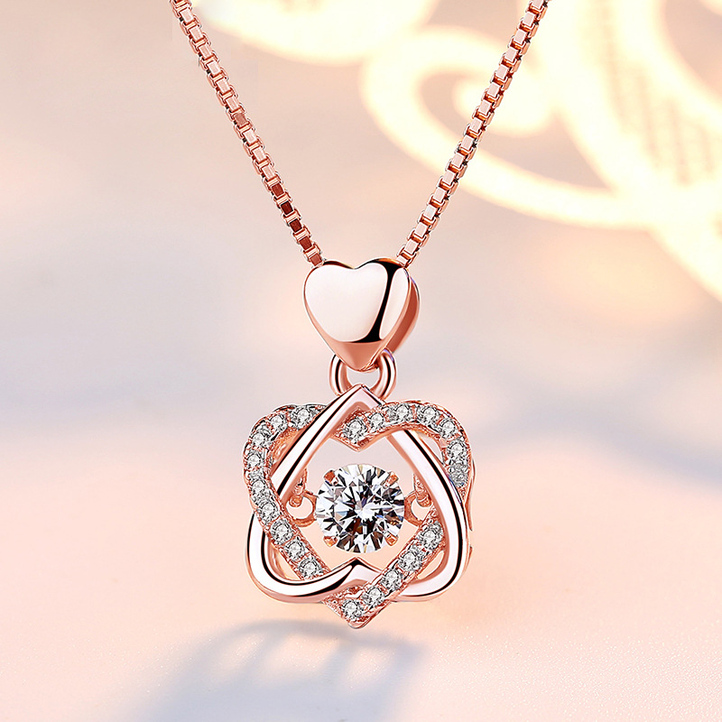 Smart Heart necklace 925 silver plated Rose gold Pendant clavicle chain jewelry-image-689085396