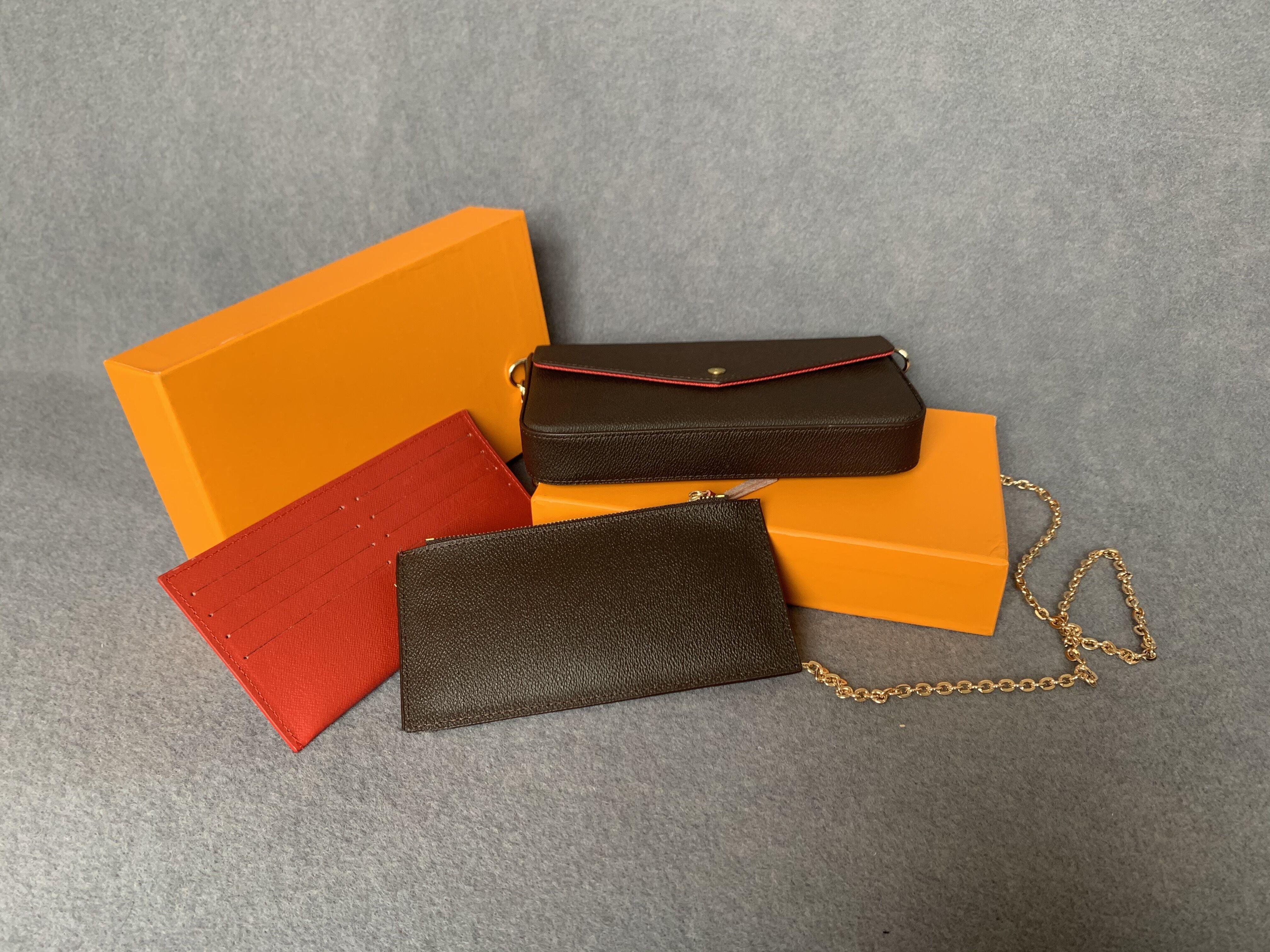 

Chain Shoulder Bags Women Handbag Mini Clutch Wallets Card Holder Purse 3pcs Leather Cross Body Bag, Brown flower