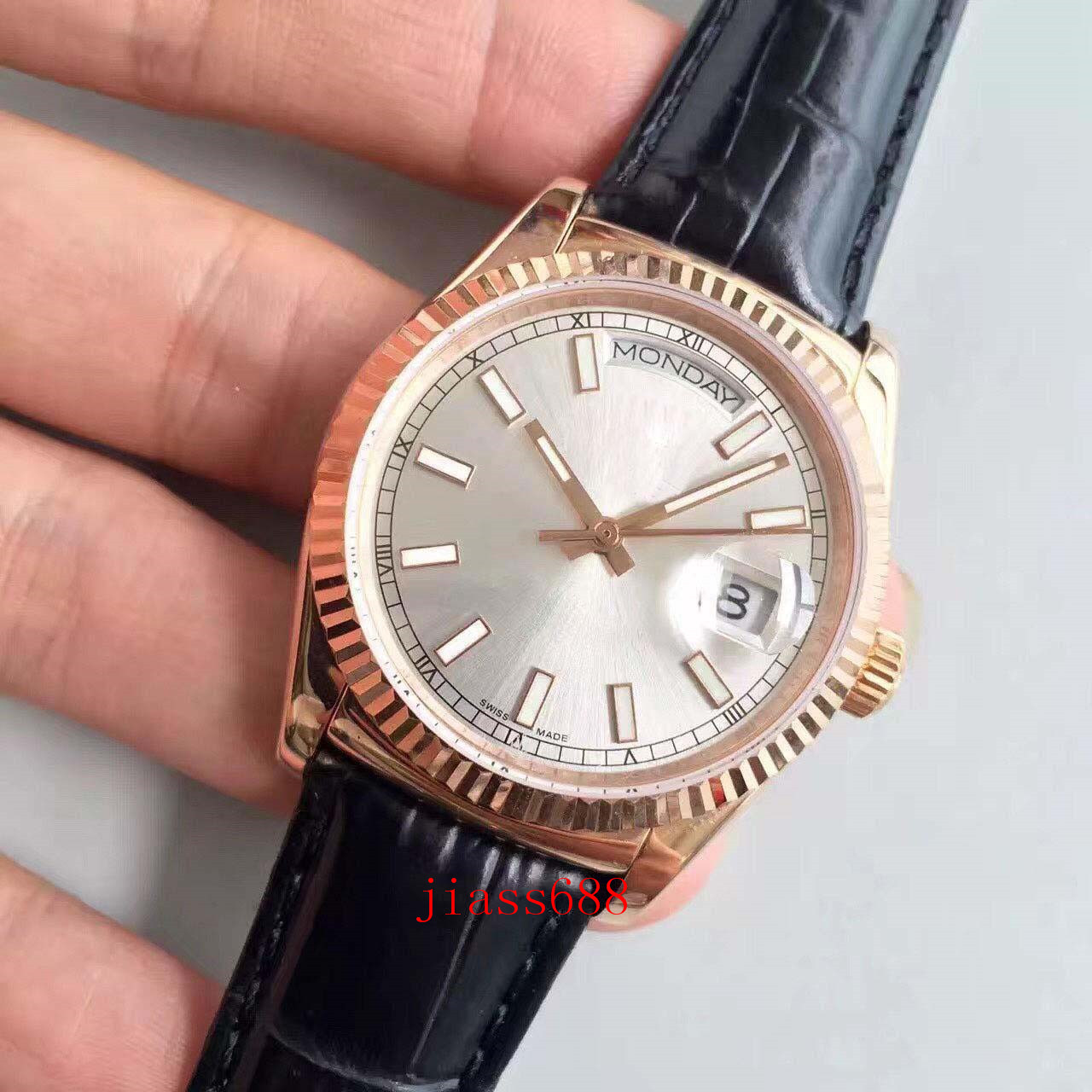 

dateday series 118138l wristwatches online model 36mm sapphire mirror automatic movement leather strap original buckle, Slivery;brown