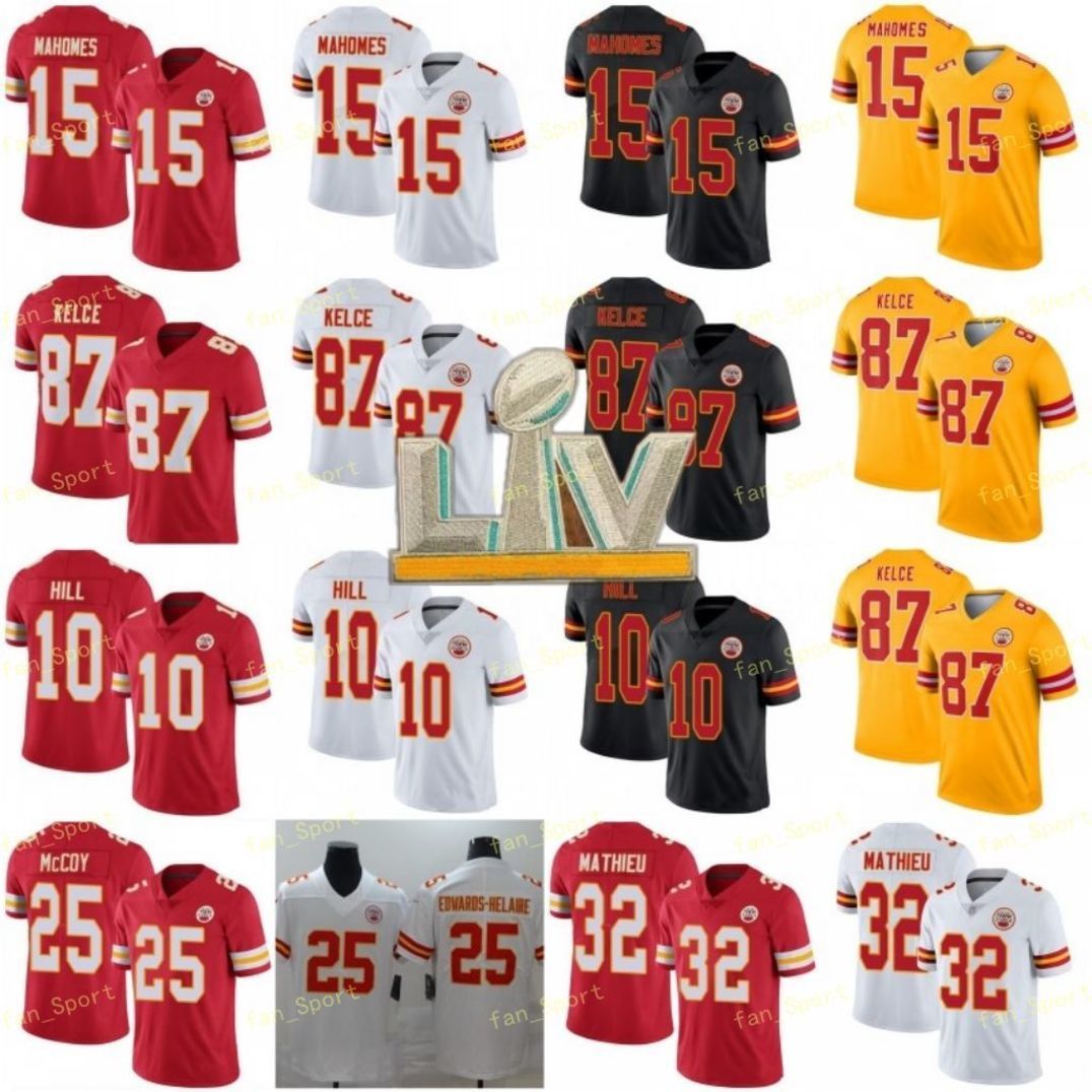 15 Patrick Mahomes Travis Kelce Football Jersey Tyreek Hill Tyrann Mathieu Chris Jones EdwardsHelaire Red White Black
