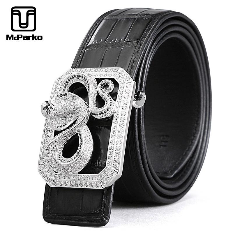 

McParko Luxury Crocodile Leather Belt Men For Jeans Fashion Genuine Waist Buckle Highend Wedding Belts, Black;brown