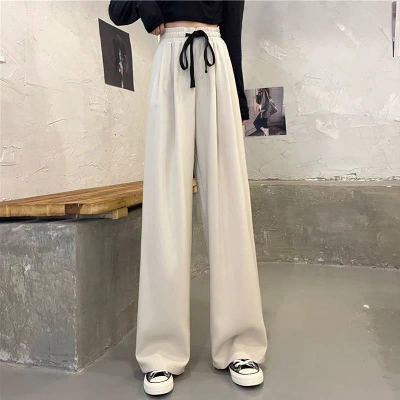 

Women's Pants & Capris Casual Autumn And Winter Loose Wide Leg High Waist Hanging Feeling Drawstring Straight Tube, Black;white