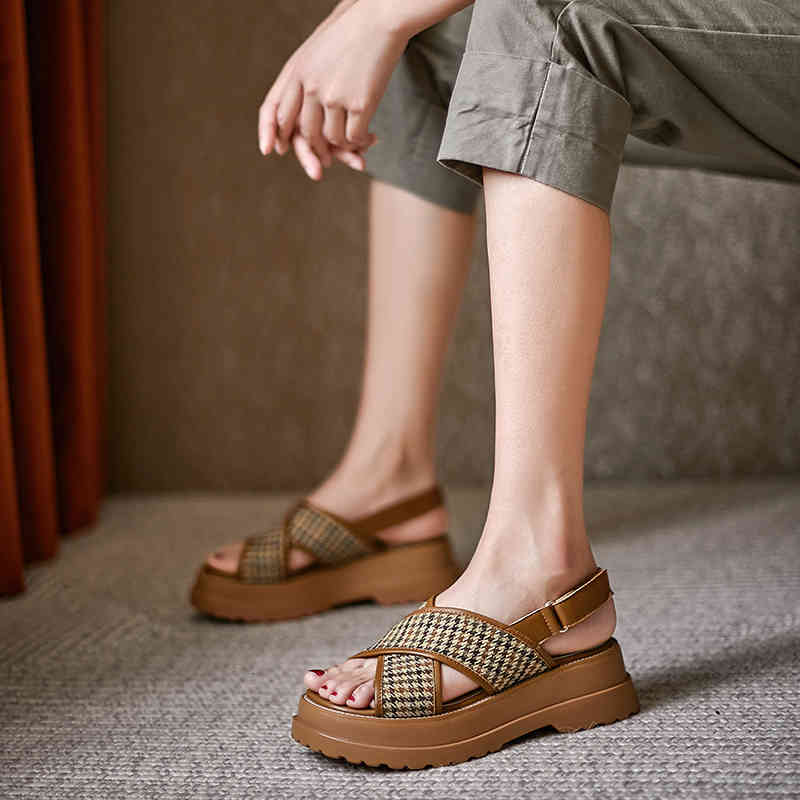 

Sandals chess cloth of women hook casual shoes peep foot for women's sandals handcrafted summer platform flat 8Z47, 1# shoe box