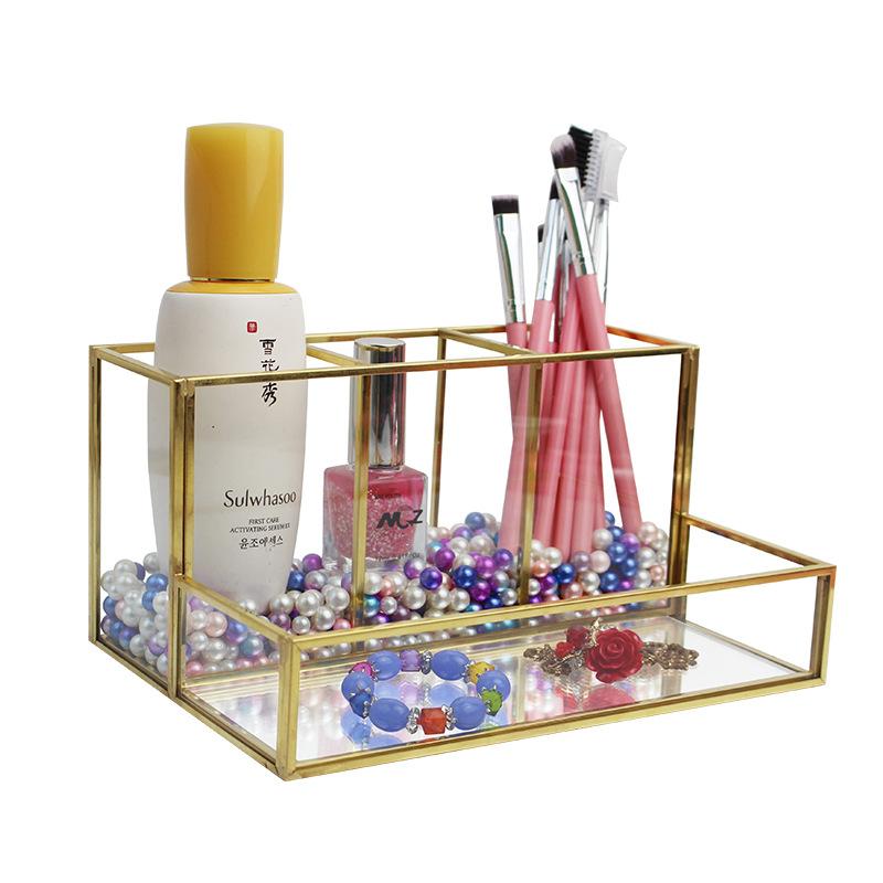 

Hooks & Rails Metallic Glass Fashionable Lipstick Portable Box Lip Gloss Eyebrow Brush Pencil Makeup Storage Pad Square Transparent