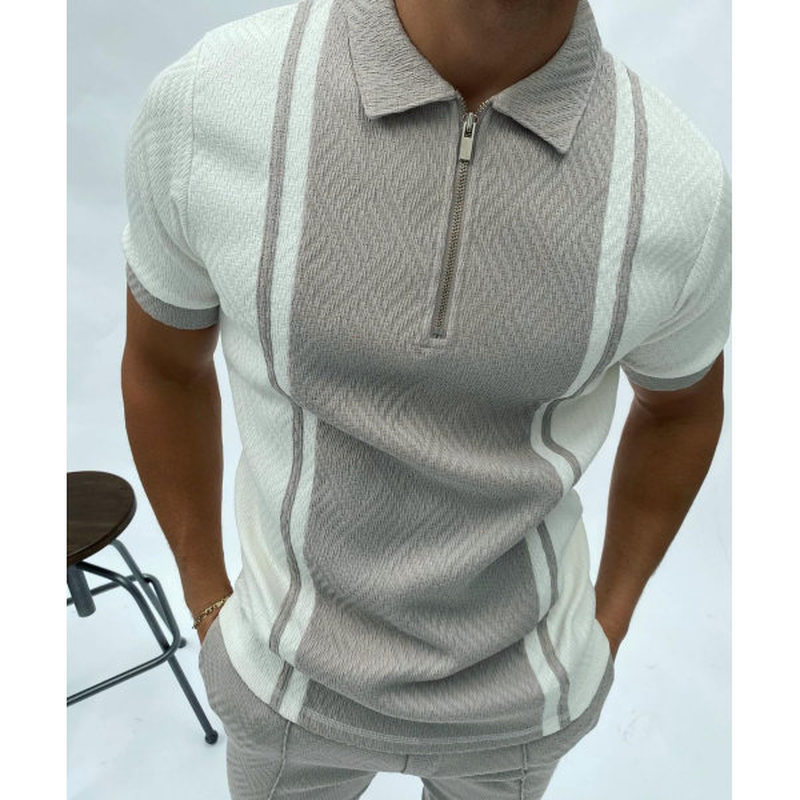 

Two-piece pattern men's zipper polo shirt, high quality, comfortable, breathable, fashionable and cool, daily business trip, work party, White;black