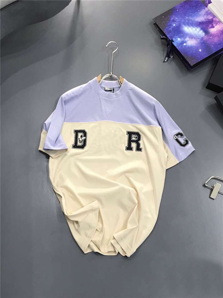 

T shirt summer leisure sports short sleeve contrast letter print crew neck Pullover casual couple, White;black