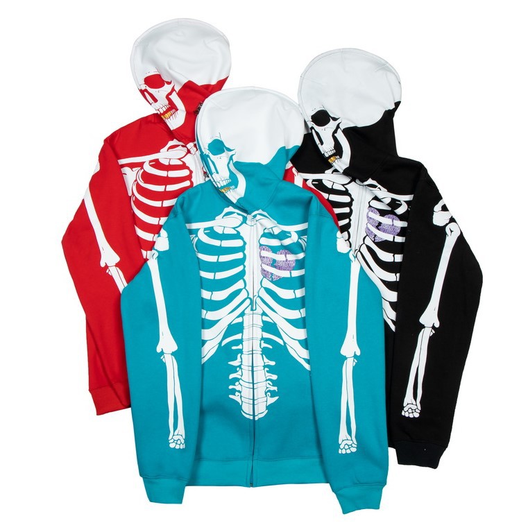 Mode Hommes 3D Squelette Imprimé Hoodies Sweat High Street Oversize Femmes Nouveauté Polaire Hoode Hommes Sweats