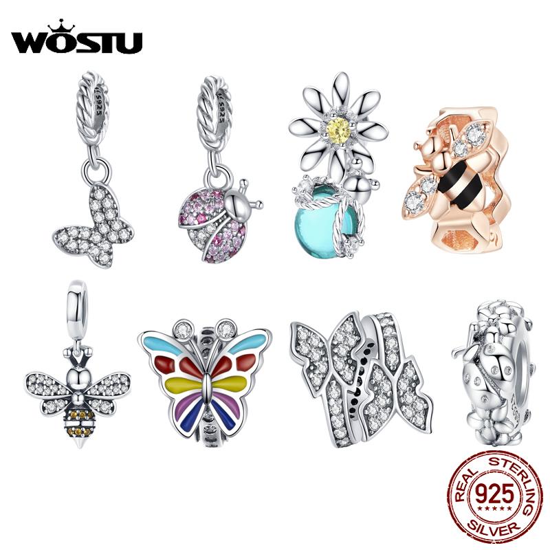 

Other WOSTU 925 Sterling Silver Insects Bee Butterfly Beads Charms Pendant Fit Original Bracelets For Women Fashion Jewelry DIY Gift