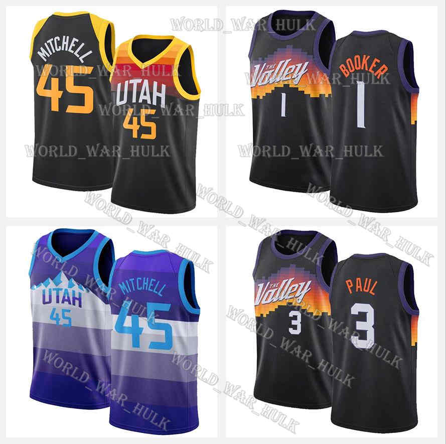 

Devin 1 Booker Jersey Utah Donovan 45 Mitchell Jazz Chris 3 Paul John 12 Stockton Mike 10 Conley Rudy 27 Gobert Karl 32 Malone Basketball Jerseys, Black;blue