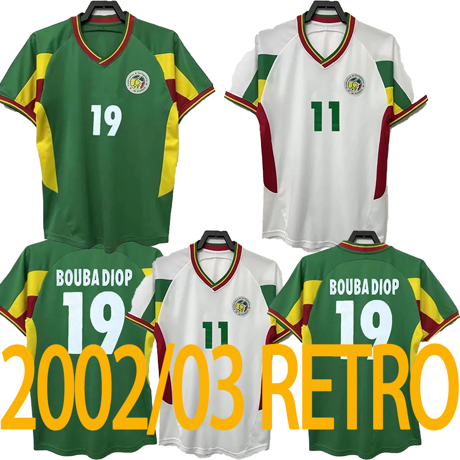 

2002 2003 Senegal Retro Soccer Jersey O.DAF DIOP H.CAMARA KH.FADIGA DIOUF national team Uniform 02 03 Classic football shirts, Away