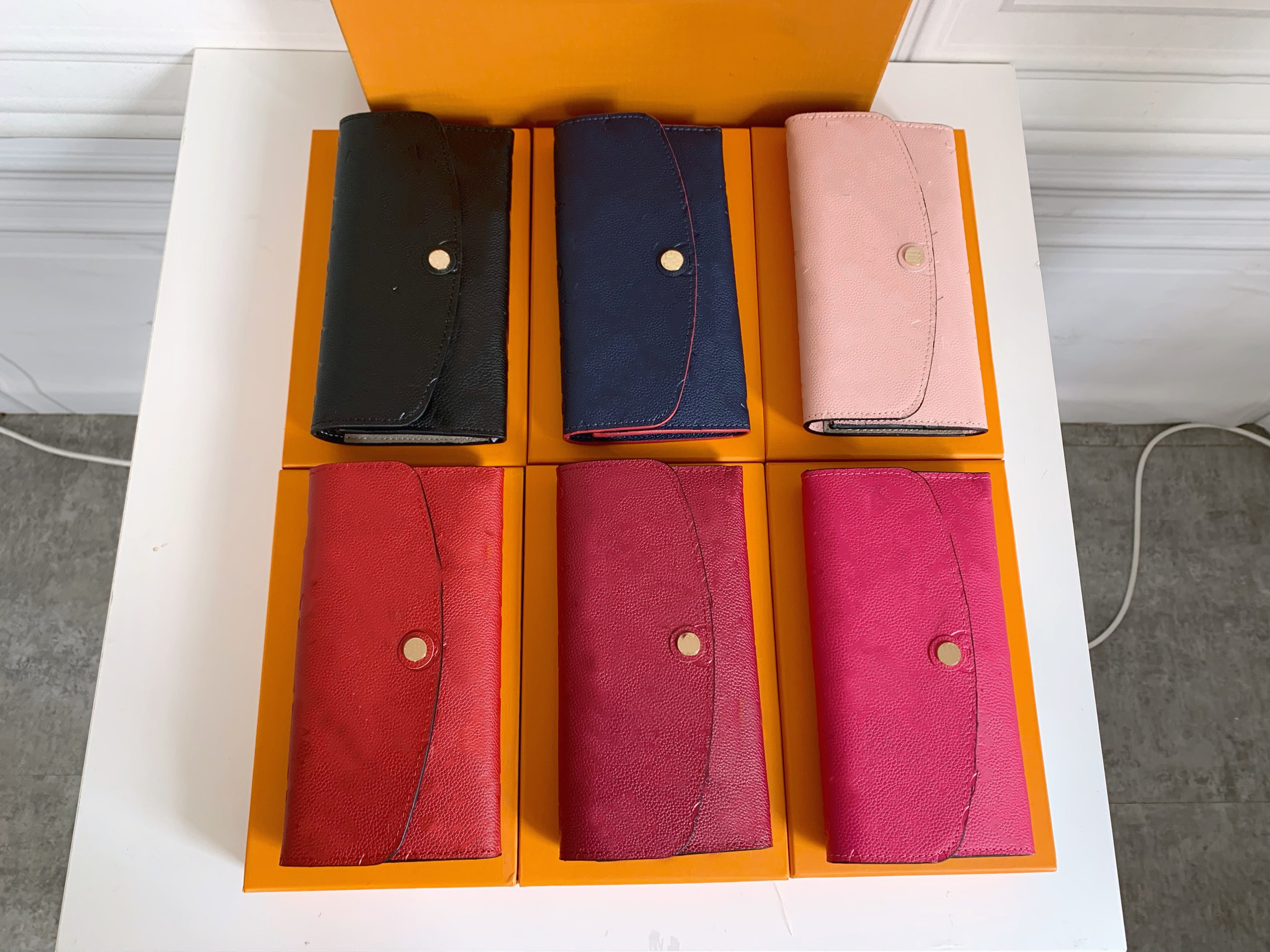 

2021 Luxury woman wallet purse women original boxs high quality fashion wallets Five colors Add Orange Box, Style 1 62369