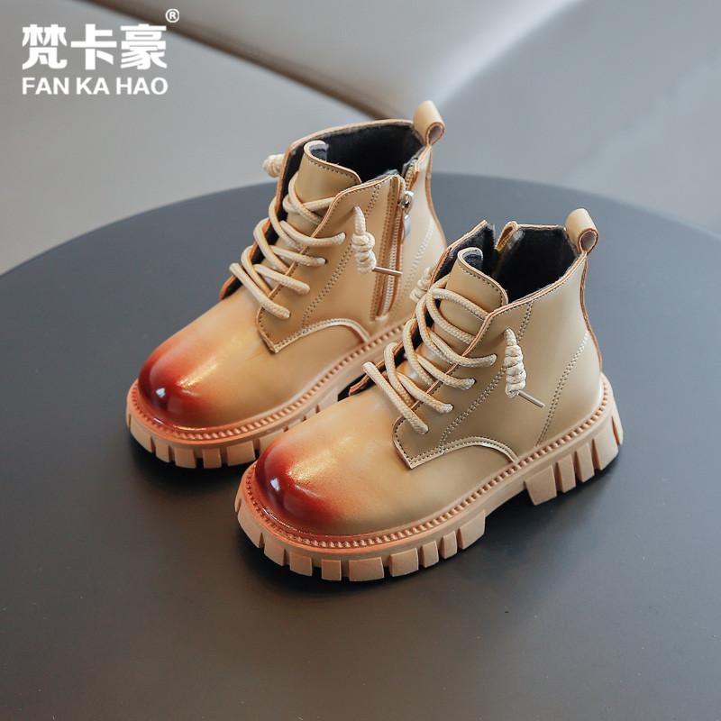 

Boots 2022 Spring Toddler Girls Boys Side Plush Pu Ankle Child Warm Round Toes Fashion Sneakers, Black;grey