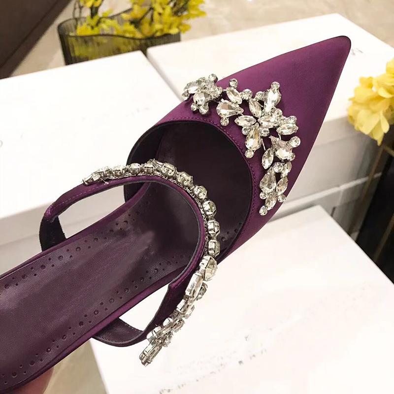 

Luxury Designers Heels slippers Crystal Embellished silk shoes women sandals Evening Slingback strap sandal Dress shoe us size 4-11 9CM heel slipper, Yellow