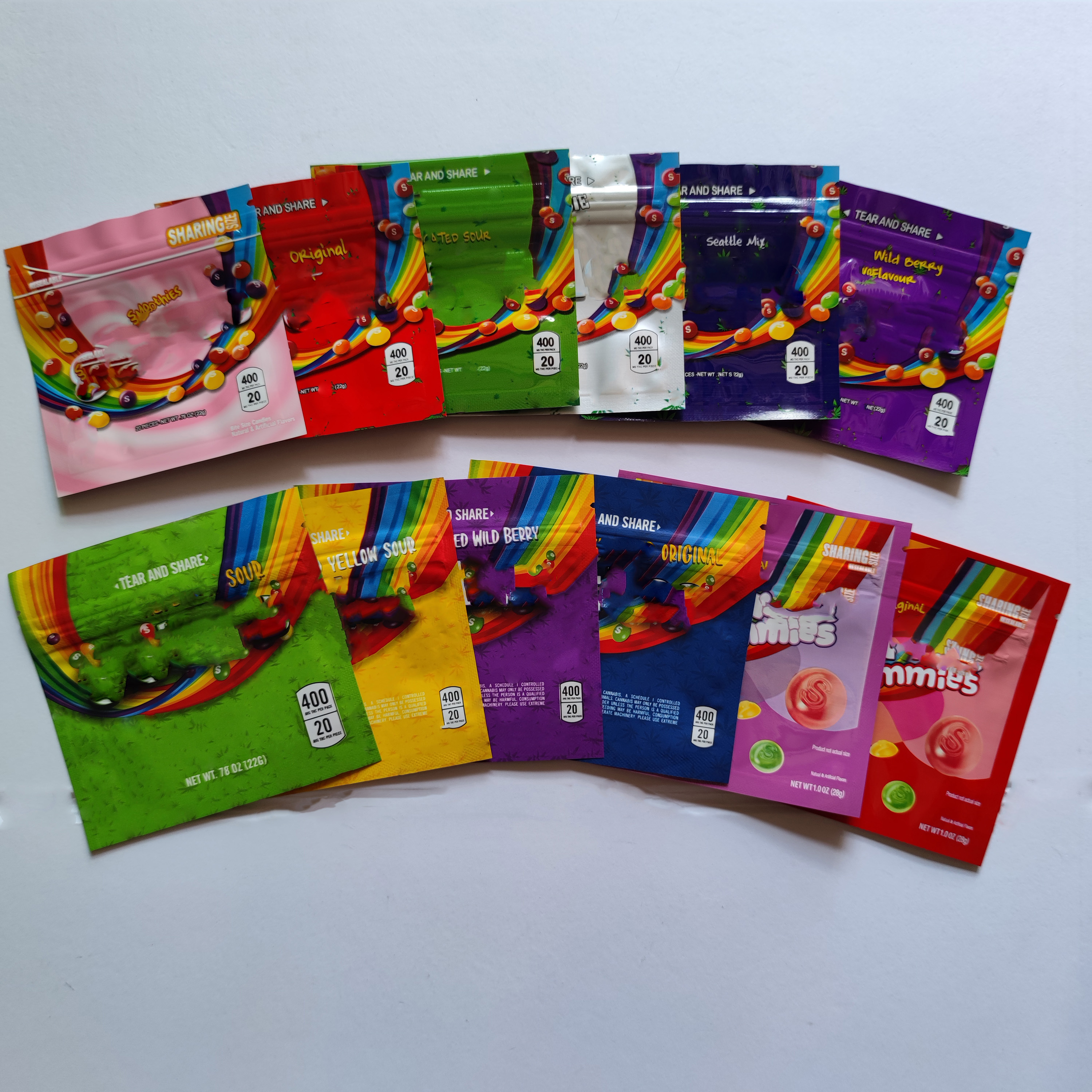 

Empty 400mg Skts gummies edible Mylar packing Bag 13 Styles Rainbow Gummies Edibles Candy Gummy Zipper Packaging Bags wholesale
