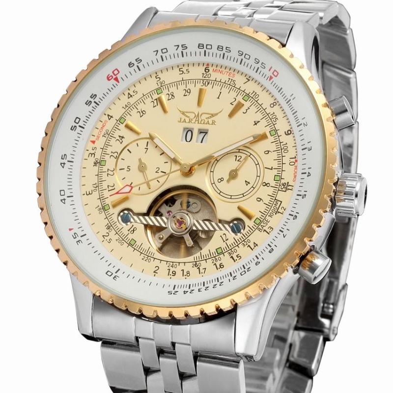 

Jaragar Tourbillon Mechanical Watch Men Top Clock Male Multi-Functional Automatic Wristwatch Relogio Masculino Wristwatches, Black silver