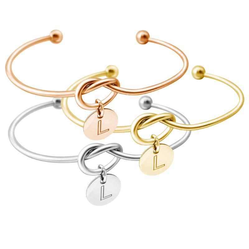 

Bangle High Quality Knot Bracelet With Initial Alphabet Letter Stainless Steel Basic Cuff Fashion Jewelry