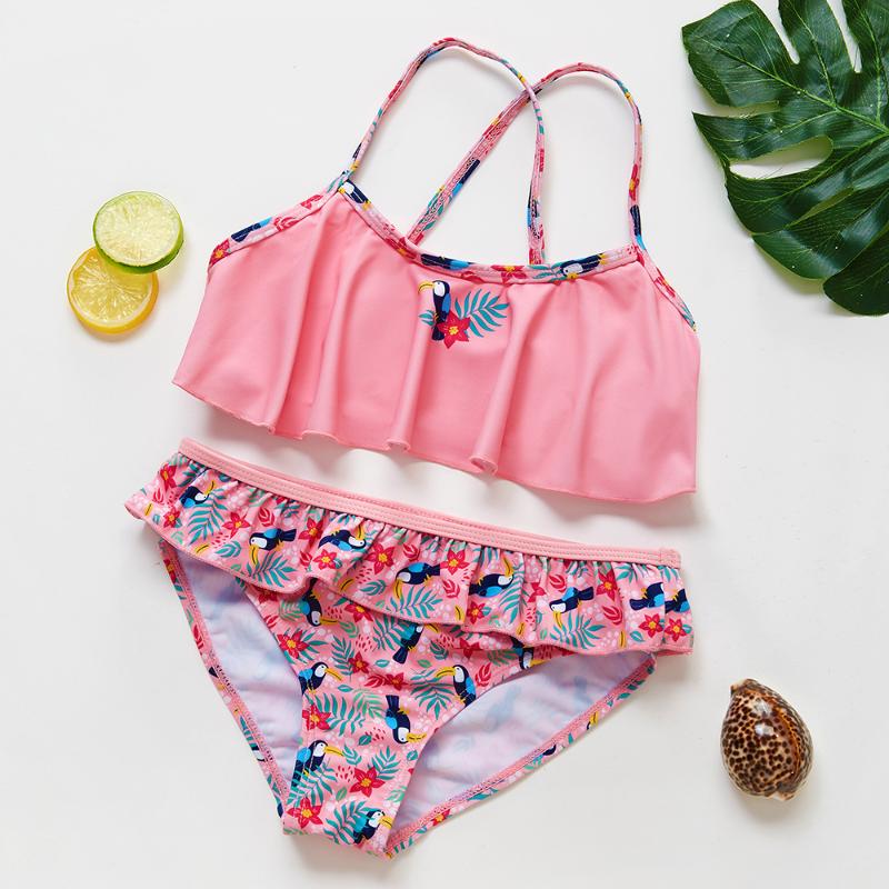 

2~8Y Toddler Baby Girl Swimsuit Two Pieces Girls Swimwear Ruffle Style Swimming Suit For Beach Wear Kids-ST234 One-Piece Suits