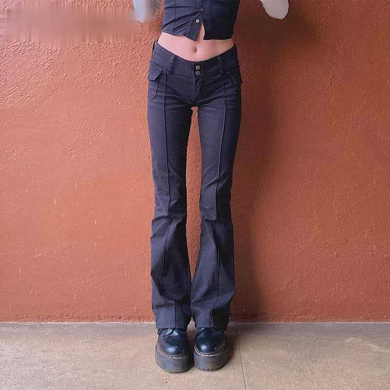 

Women's low waist camping pants, independent aesthetic pants, with classic pocket, Y2K, black, suitable for autumn and 1990s 210602