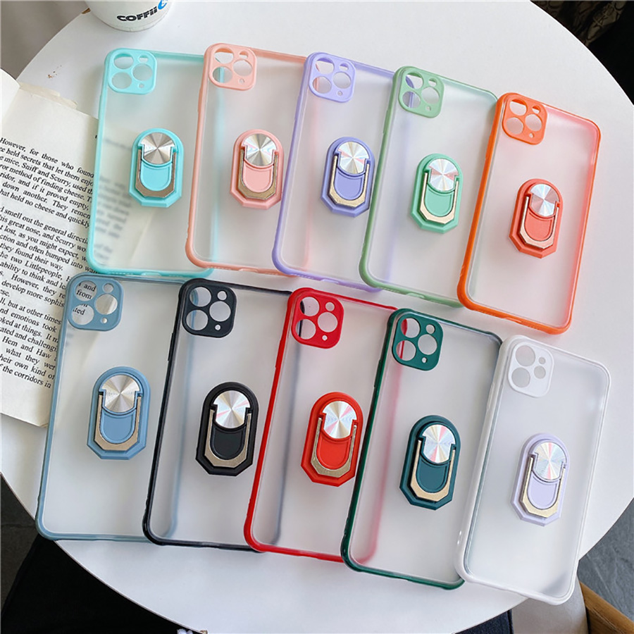 

Square Ring Holder Kickstand Matte Translucent Cell Phone Cases for iPhone 6 7 8 Plus XS XR 11 Pro Max 12 Mini 13 Sam S20 S21 FE Note 20 Ultra A32 A52 5G Xiaomi Mi 10 Back Cover, Red