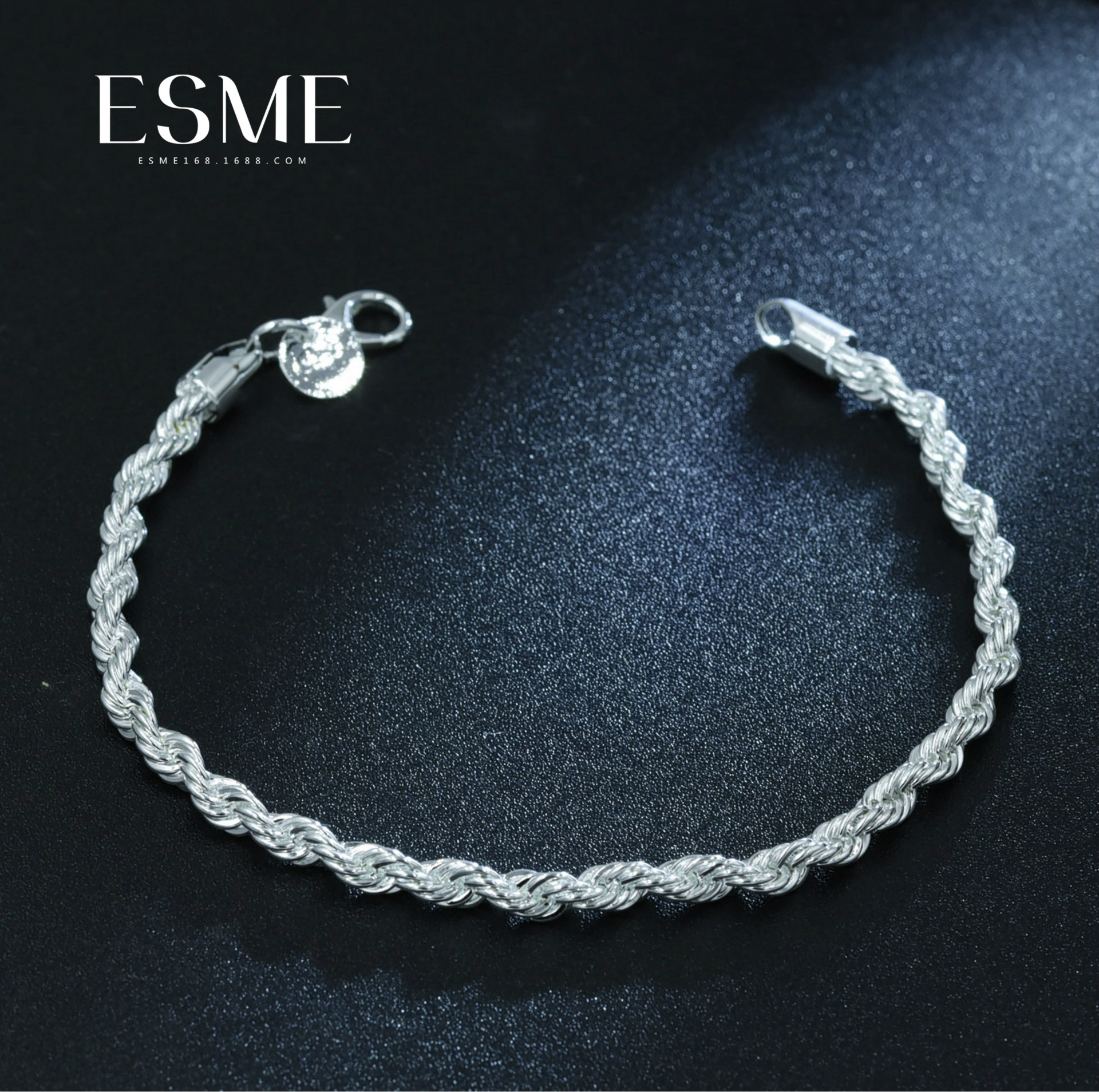 

925 Sterling Silver Fine Jewelry For Women And Men 4mm Chain Charm Flash Twisted Rope Bracelet Pulseiras De Prata Jewelry