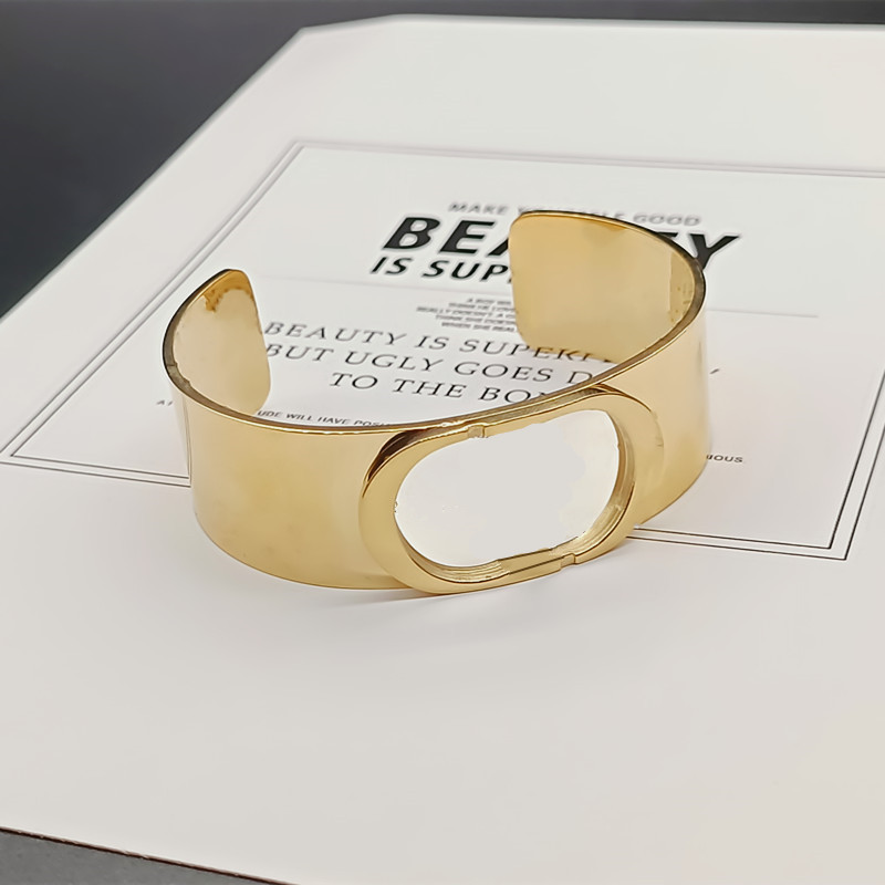 

Fashion Golden Letter Wide version hollow Bangle Shiny Titanium Steel Men and Women Couples Gathering Jewelry Gift Bracelet